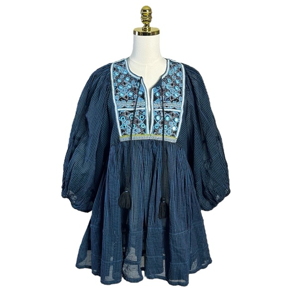 Free People Bohemian Embroidered Mirror Balloon Sleeve Tangier Tunic Size Small